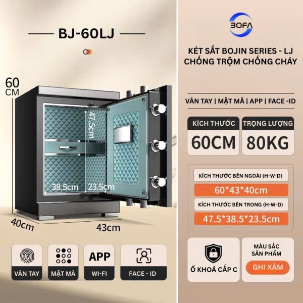 Két sắt nhập khẩu Bofa BJ-60LJ 5 phương thức mở khóa Face ID App